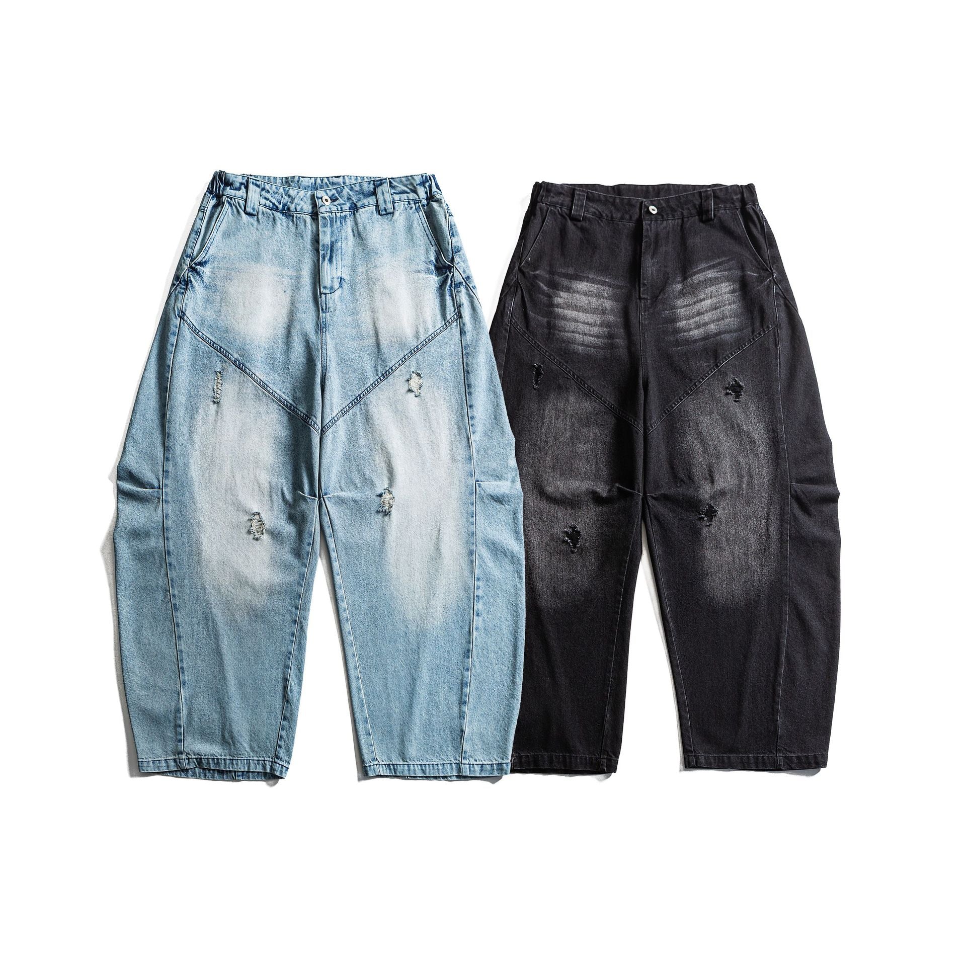 Women's high-waisted wide Denim culotte with cargo pockets, used effect and elastic hem Chichicherry