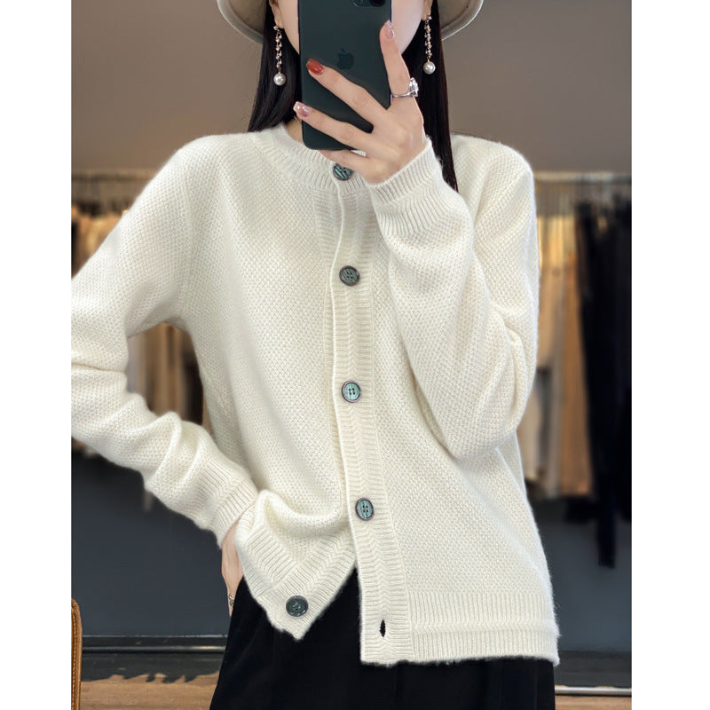 Women Structured Fine Knit Cardigan with Cashmere-like Feel, Continuous Button Placket and Boxy Oversized Fit Chichicherry