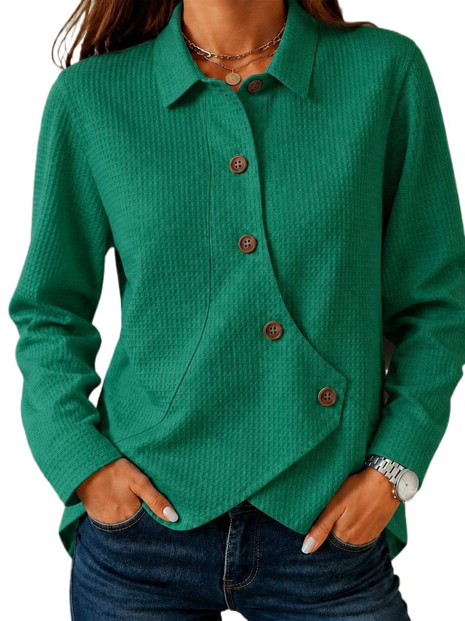 Women Asymmetrical Waffle Structure Shirt Blouse with Button Detail Chichicherry
