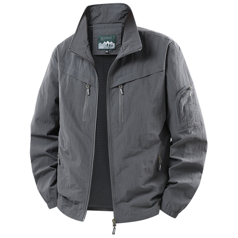 Men's Lightweight Functional Jacket with Mesh Lining and Multiple Zipper Pockets Chichicherry