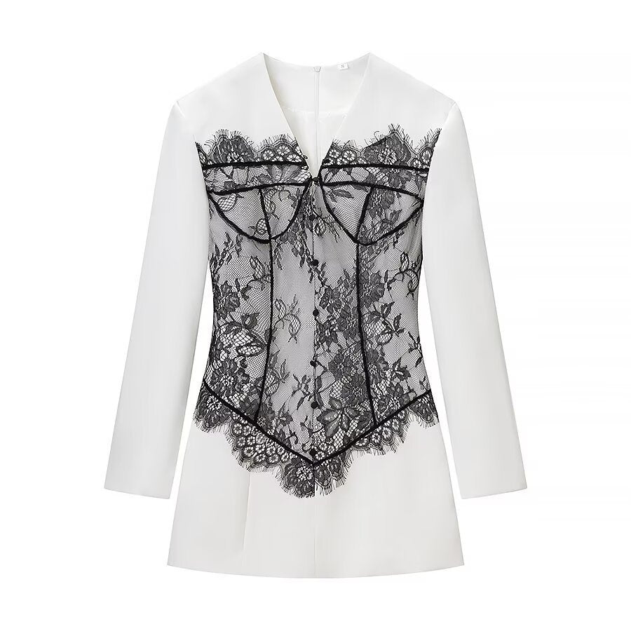 Women's Figure-Hugging Mini Dress with Corset Look and Lace Application Chichicherry