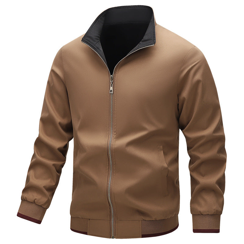 Men's Lightweight Harrington Jacket with Stand-Up Collar, Zip Closure and Contrast Cuffs Chichicherry