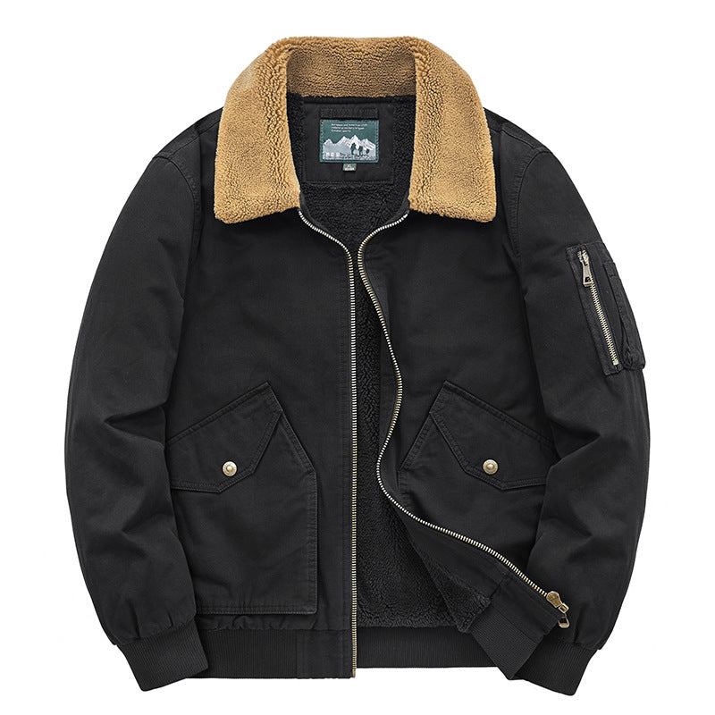 Men's canvas bomber jacket with warming teddy fleece lining and Sherpa collar Chichicherry
