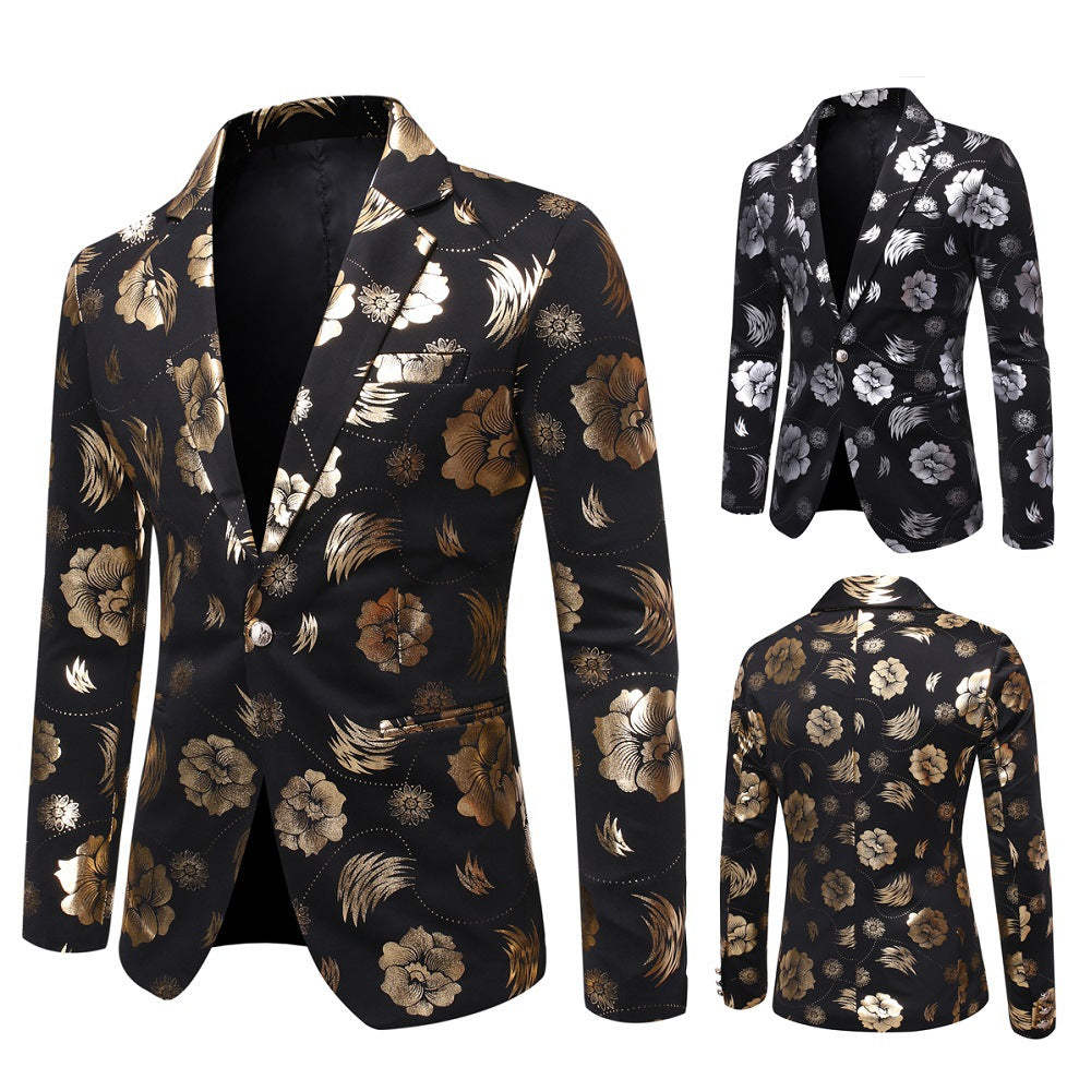 Men's Tailored Satin Blazer with Floral Jacquard and Shawl Collar Chichicherry