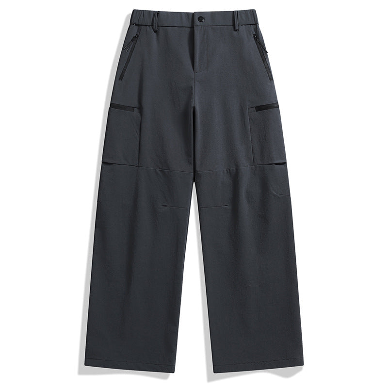 Men's Technical Utility Cargo Pants with Wide Leg, Elastic Waistband & Zipper Pockets Chichicherry