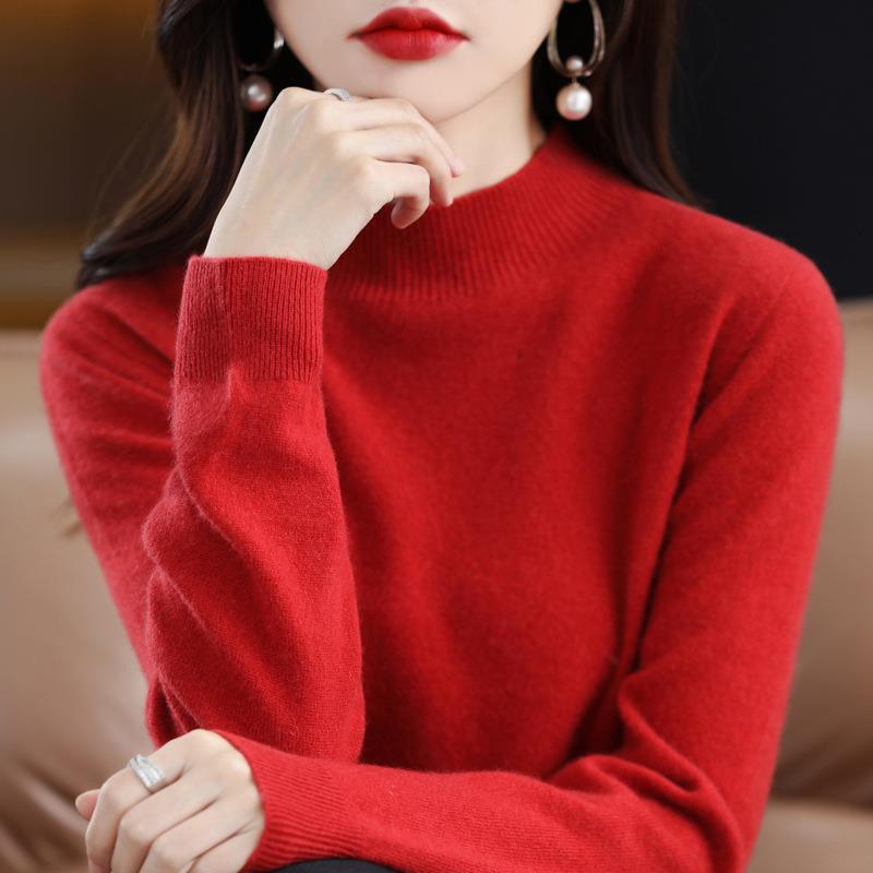 Women's Ultra-Light Mock Neck Fine Knit Sweater in Cashmere Look Chichicherry