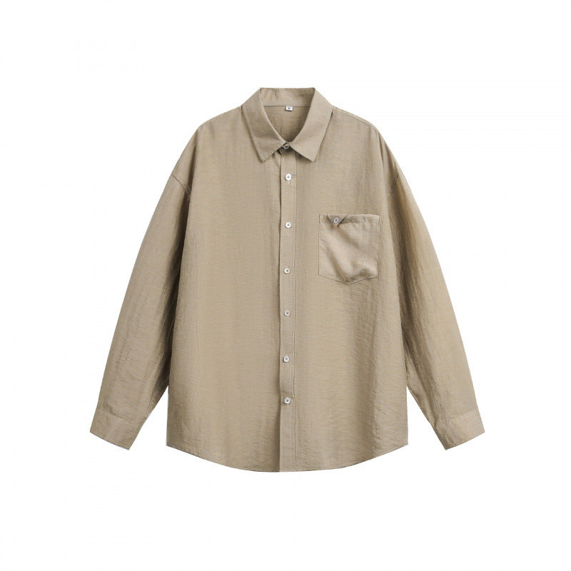 Unisex Lightweight Oversized Shirt from Structured Cotton Blend with Kent Collar and Patch Chest Pocket Chichicherry