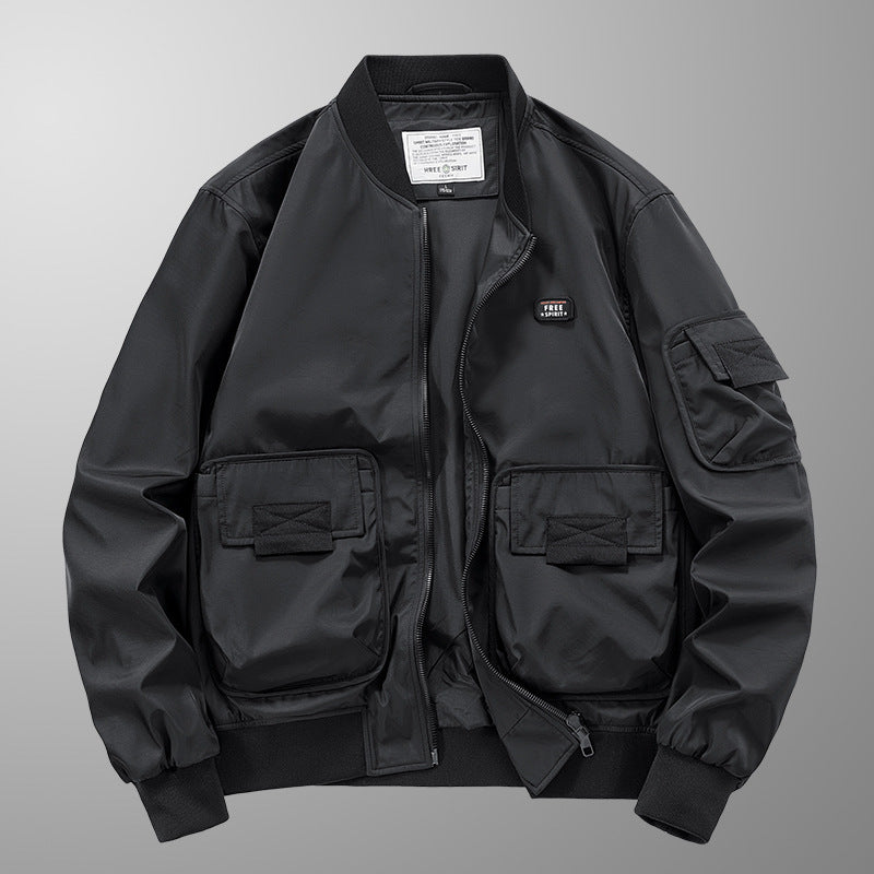 Men's lightweight nylon bomber with utility pockets, sleeve organizer and ribbed hem Chichicherry