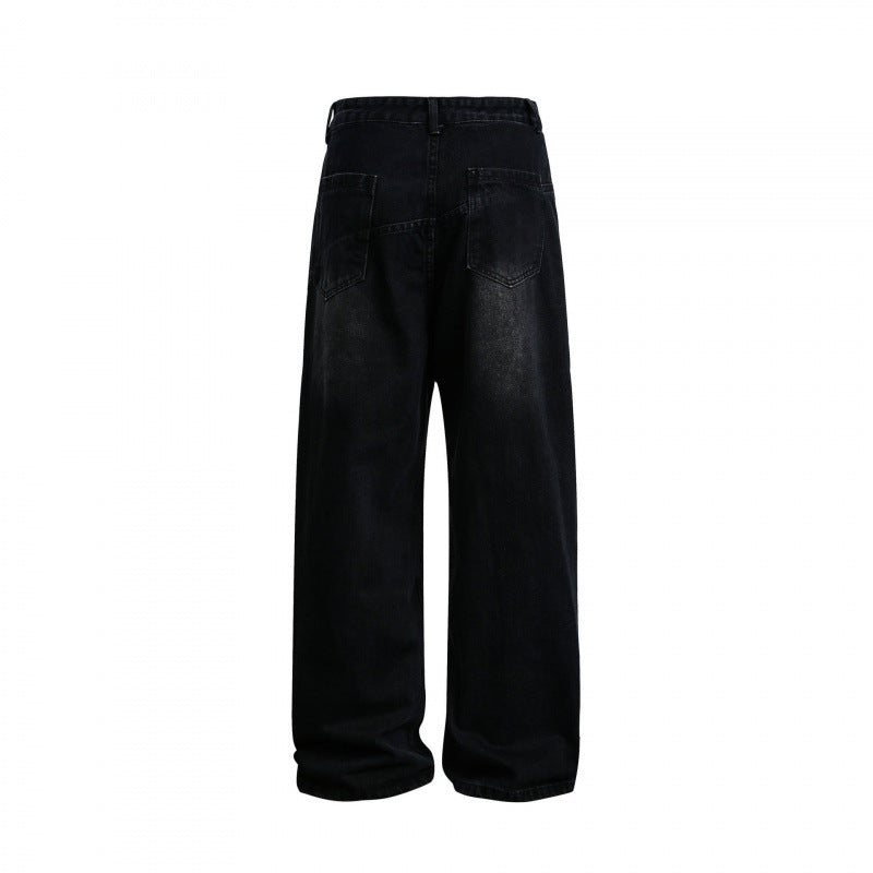 Women's wide high-waisted baggy jeans with curved front seams and patch pockets Chichicherry