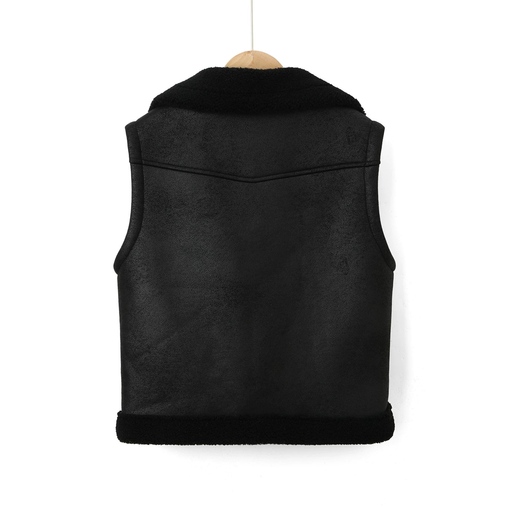 Women's Sleeveless Biker Vest in Shearling Look with Waist Belt Chichicherry