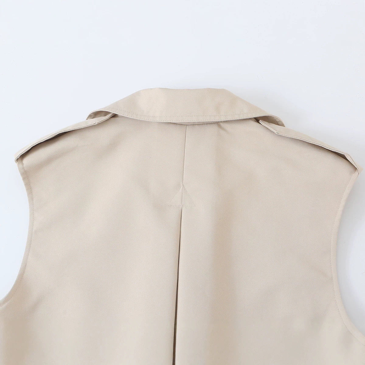 Women's Sleeveless Double-Breasted Trench Vest with Notched Lapel and Waist Belt Chichicherry