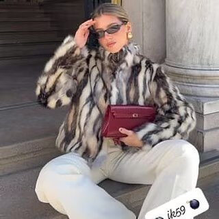 Women's Short Cut Faux Fur Bomber Jacket with Stand Collar and Tailored Fit Chichicherry