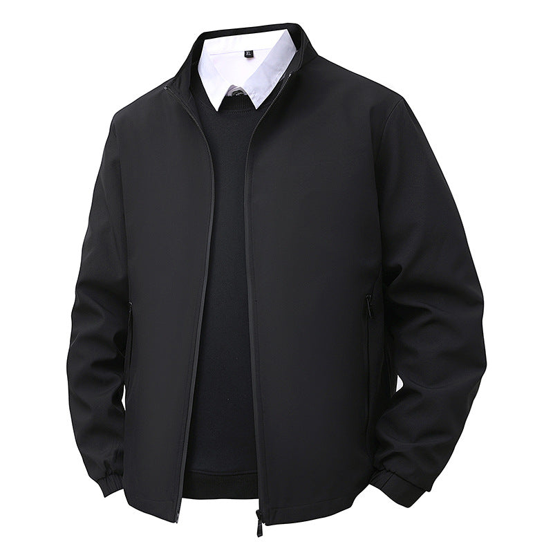 Men's Water-Repellent Softshell Blouson Jacket with Stand-Up Collar, Two-Way Zipper & Striped Lining Chichicherry