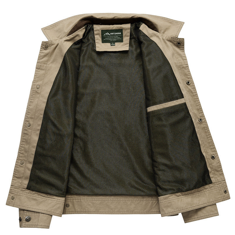 Men's Urban Canvas Utility Blouson with Stand-up Collar, Mesh Lining and Chest Flap Pocket Chichicherry