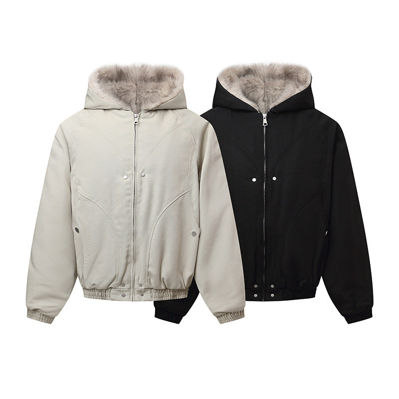 Unisex hooded jacket with warming teddy lining, elastic hem and concealed button placket Chichicherry