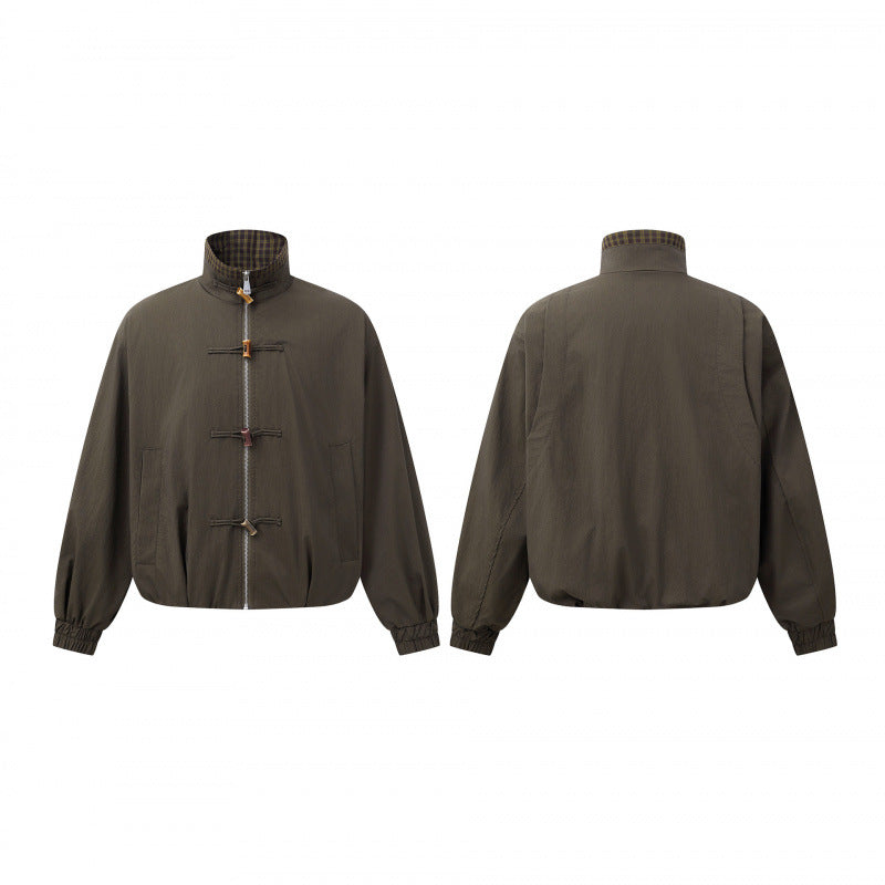 Men's short jacket with stand-up collar and decorative toggle fastenings Chichicherry
