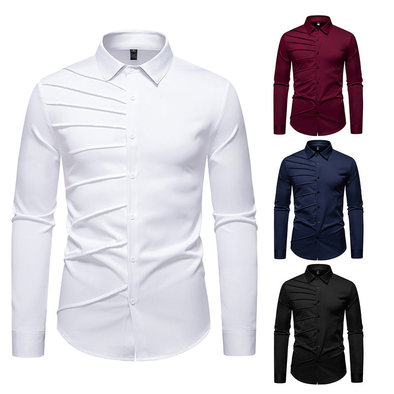 Men's Tailored Business Shirt with Diagonal Pleat Design Chichicherry
