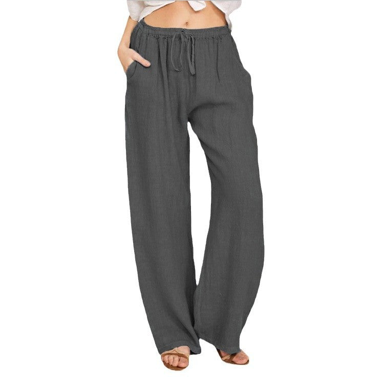 Women's Summer Linen Palazzo Pants with Elastic Waistband, Side Pockets and Wide Leg Chichicherry
