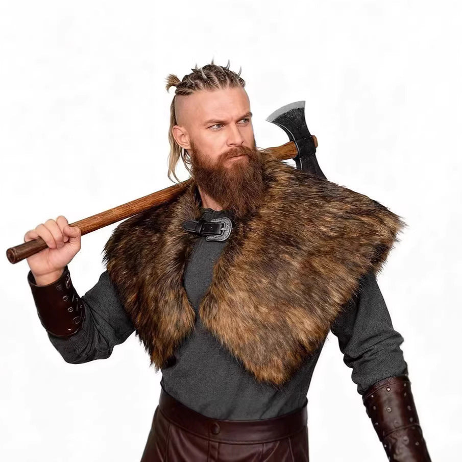 Men's shoulder cape made of faux fur in Viking style with adjustable buckle closure Chichicherry