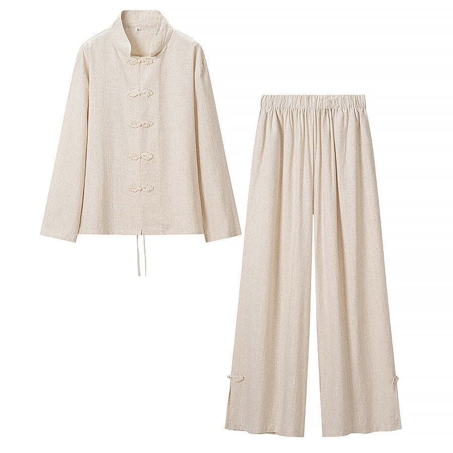 Women's Oversized Mandarin Jacket with Knot Closures and Wide Sleeves Chichicherry