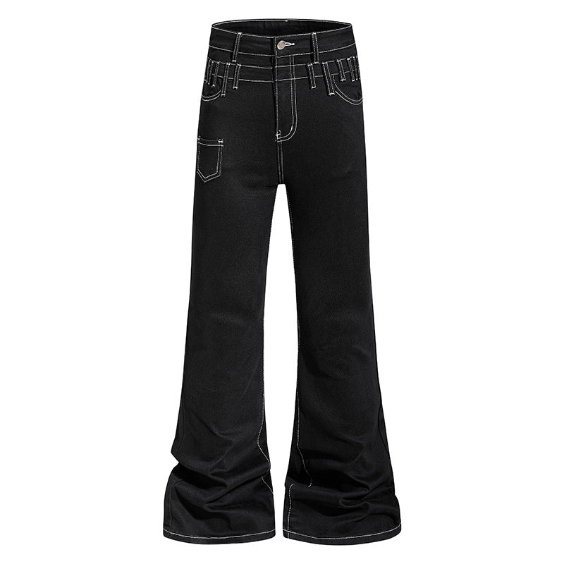 Ladies high-waisted flared jeans with wide leg, utility pocket and contrast stitching Chichicherry