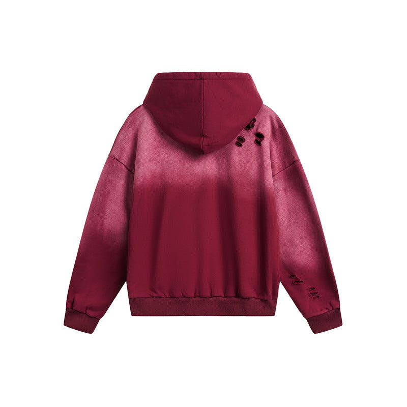 Unisex Oversize Hoodie with Half Zipper, Distressed Details and Kangaroo Pocket Chichicherry