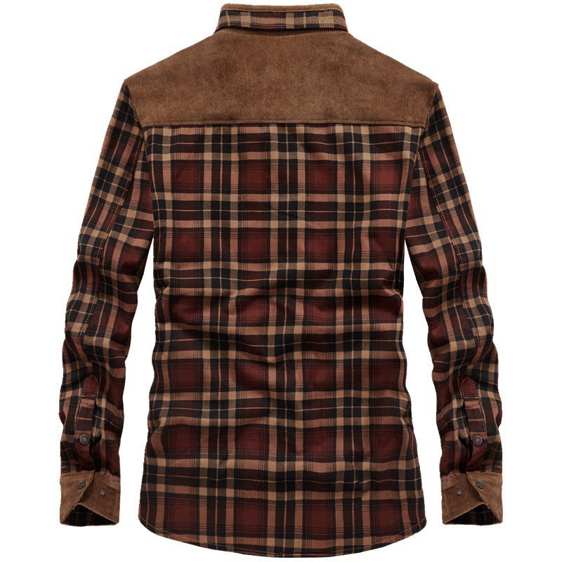 Men's checked thermal shirt jacket with teddy lining and cord shoulder yoke Chichicherry