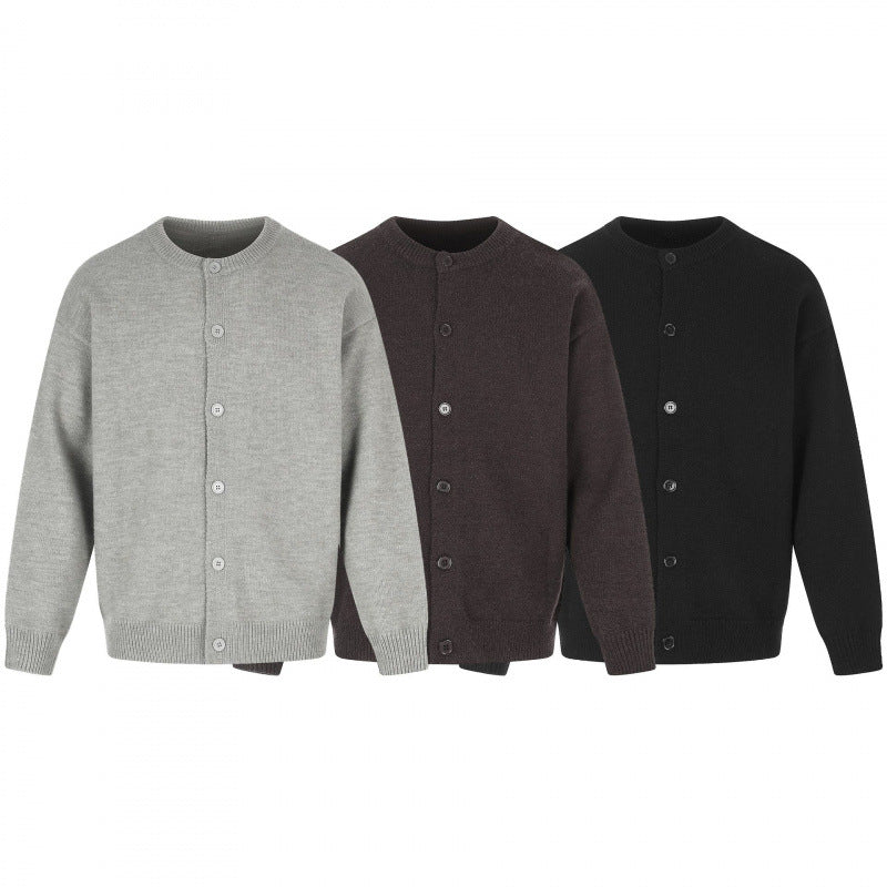 Unisex Boxy Knit Cardigan with Round Neckline and Full Button Placket Chichicherry