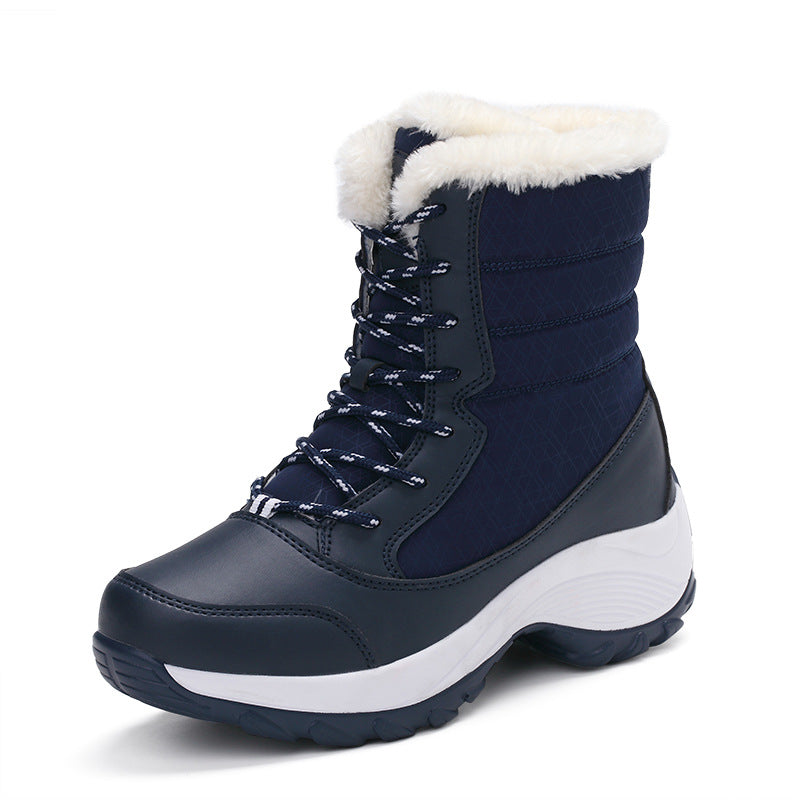Women's water-repellent insulated winter lace-up ankle boots with faux fur collar and textured platform sole Chichicherry