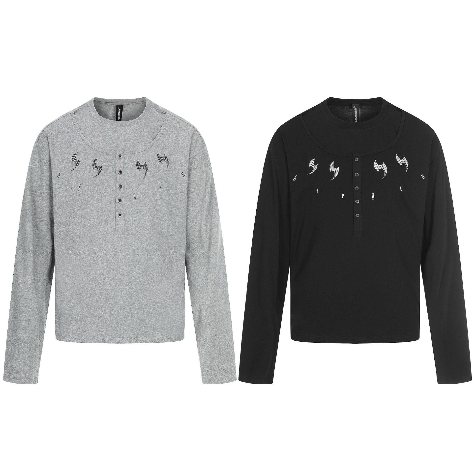 Men's long sleeve henley shirt with double round neck and button placket Chichicherry