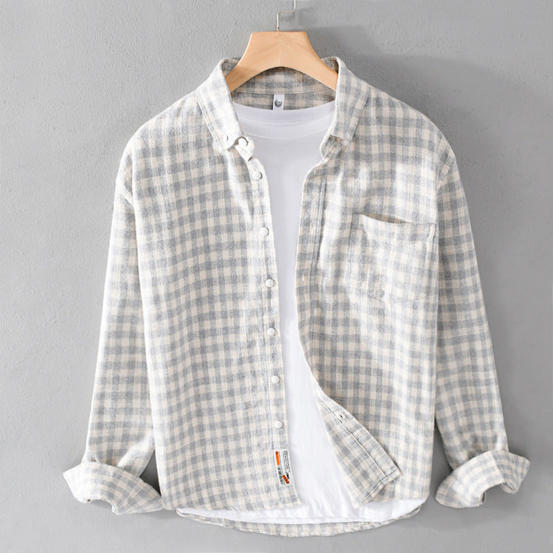 Men's Casual Checkered Layering Shirt made of Brushed Cotton Flannel with Patch Chest Pocket Chichicherry