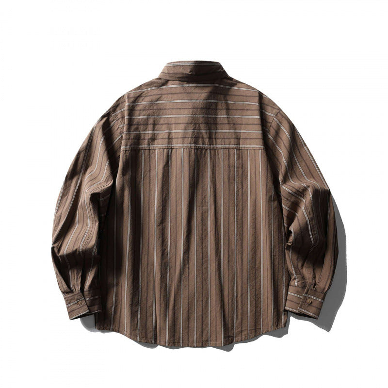 Unisex locker cut striped overshirt made of cotton blend with kent collar and side decorative button plackets Chichicherry