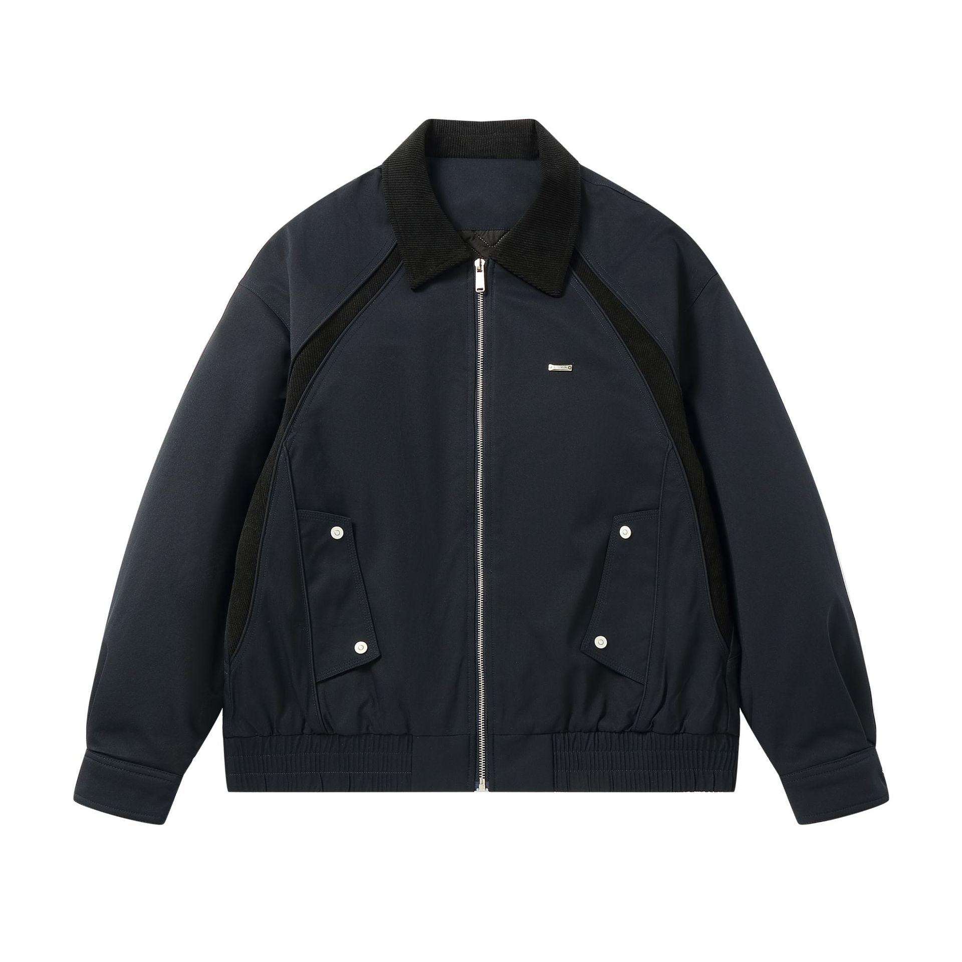 Men's cropped boxy blouson with corduroy collar, two-way zipper, and flap pockets Chichicherry