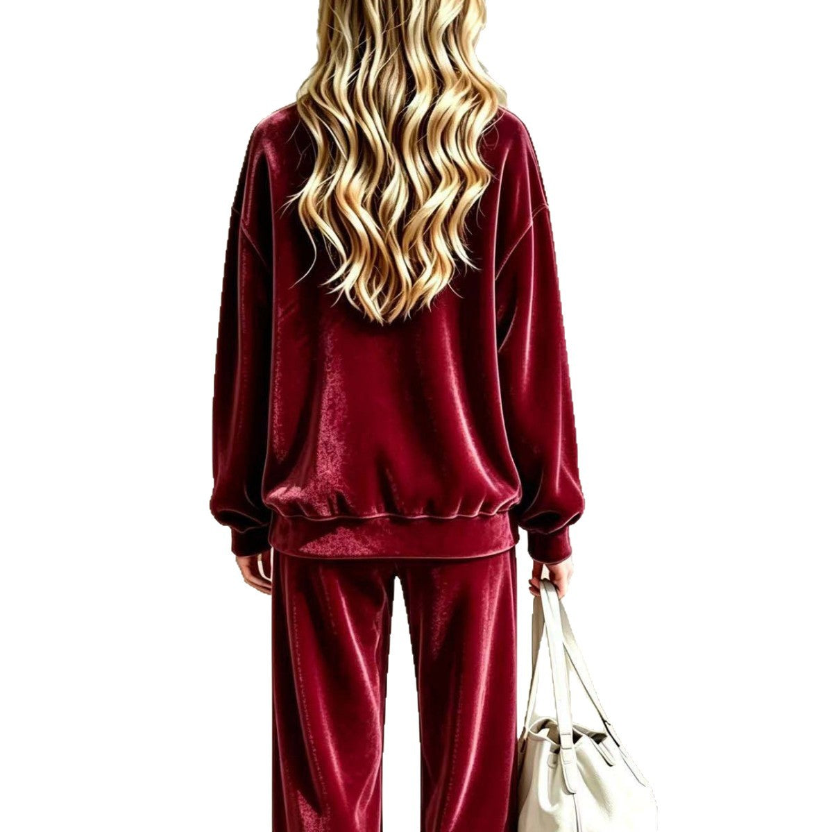 Women's Soft Velour Loungewear Set with Wide Leg and Round Neck Chichicherry