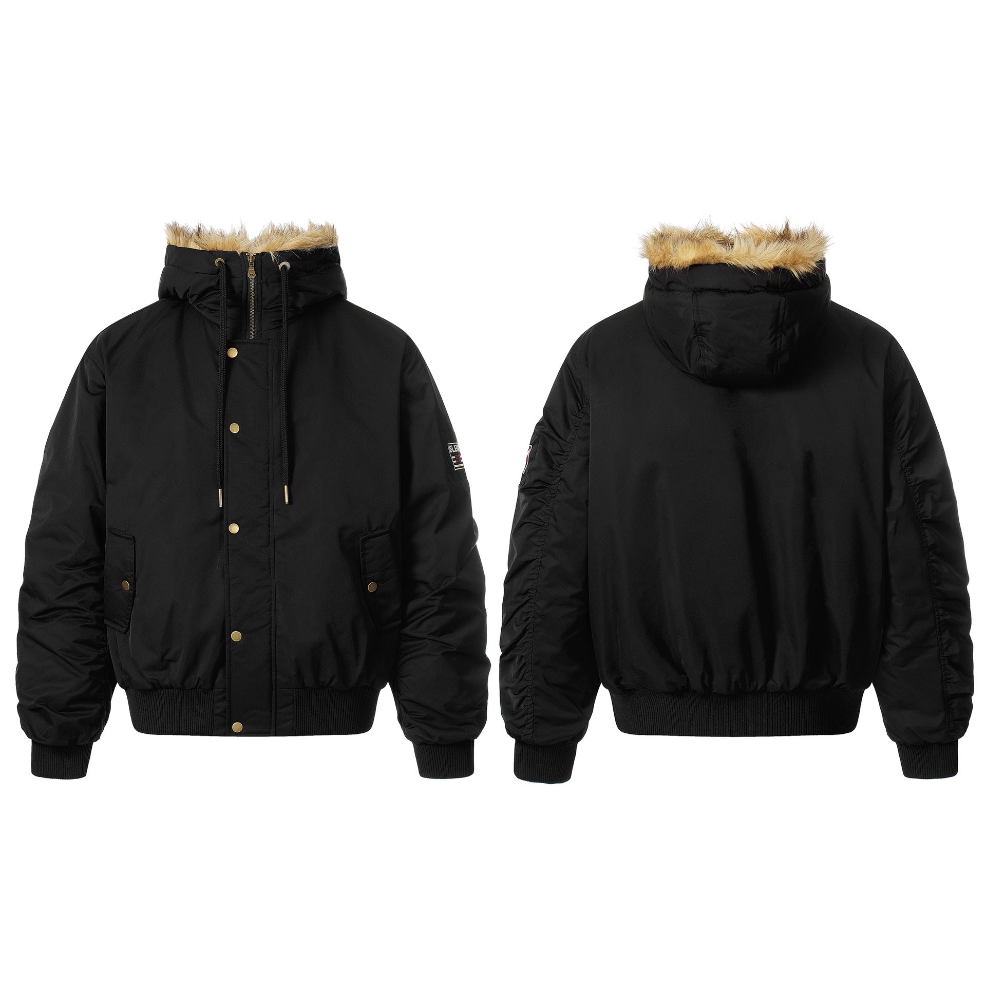 Men's Lined Bomber Parka with Hood and Faux Fur Trim Chichicherry