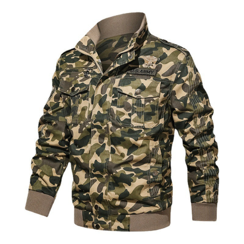 Men's Camouflage Field Blouson in Urban Military Style with Ribbed Cuffs and Multiple Pockets Chichicherry
