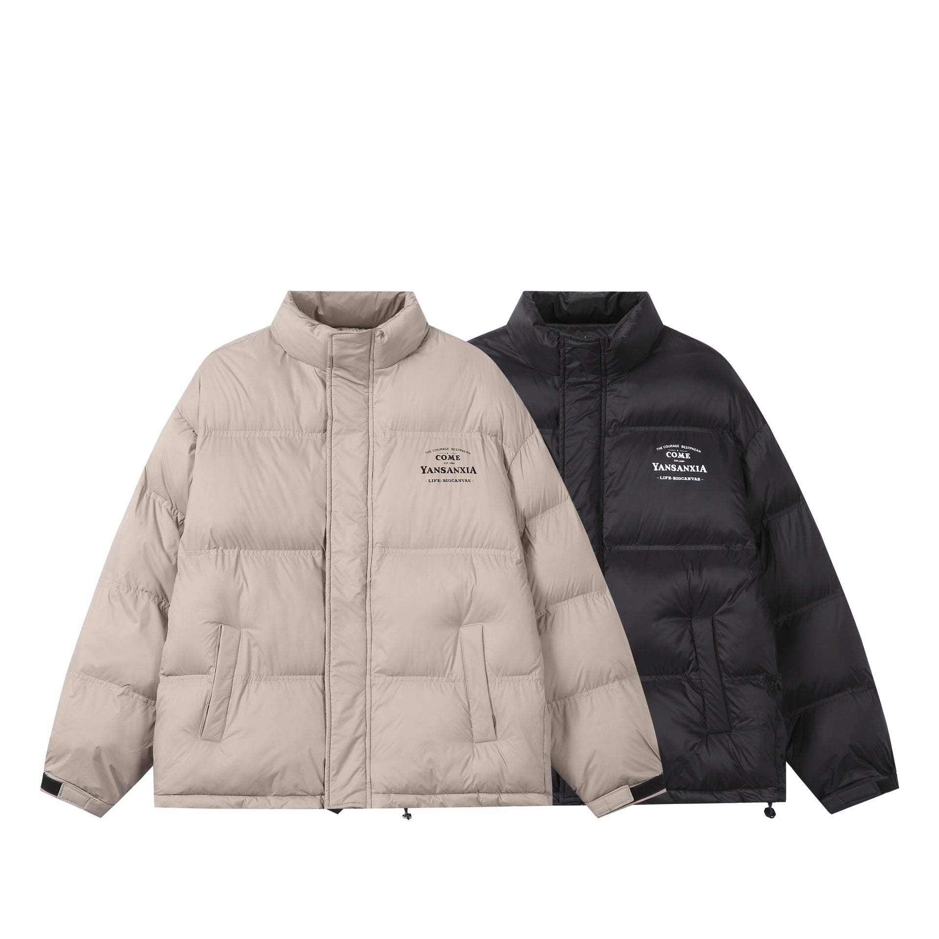 Unisex Short padded oversized jacket with high standing collar and logo print Chichicherry