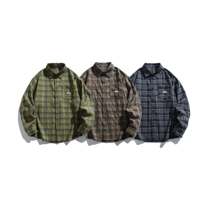 Men's Checked Flannel Shirt Jacket in Overshirt Look with Chest Pocket Chichicherry
