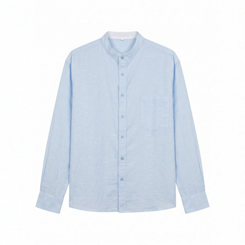 Men's Lightweight Cotton Oxford Shirt with Stand Collar and Chest Pocket Chichicherry