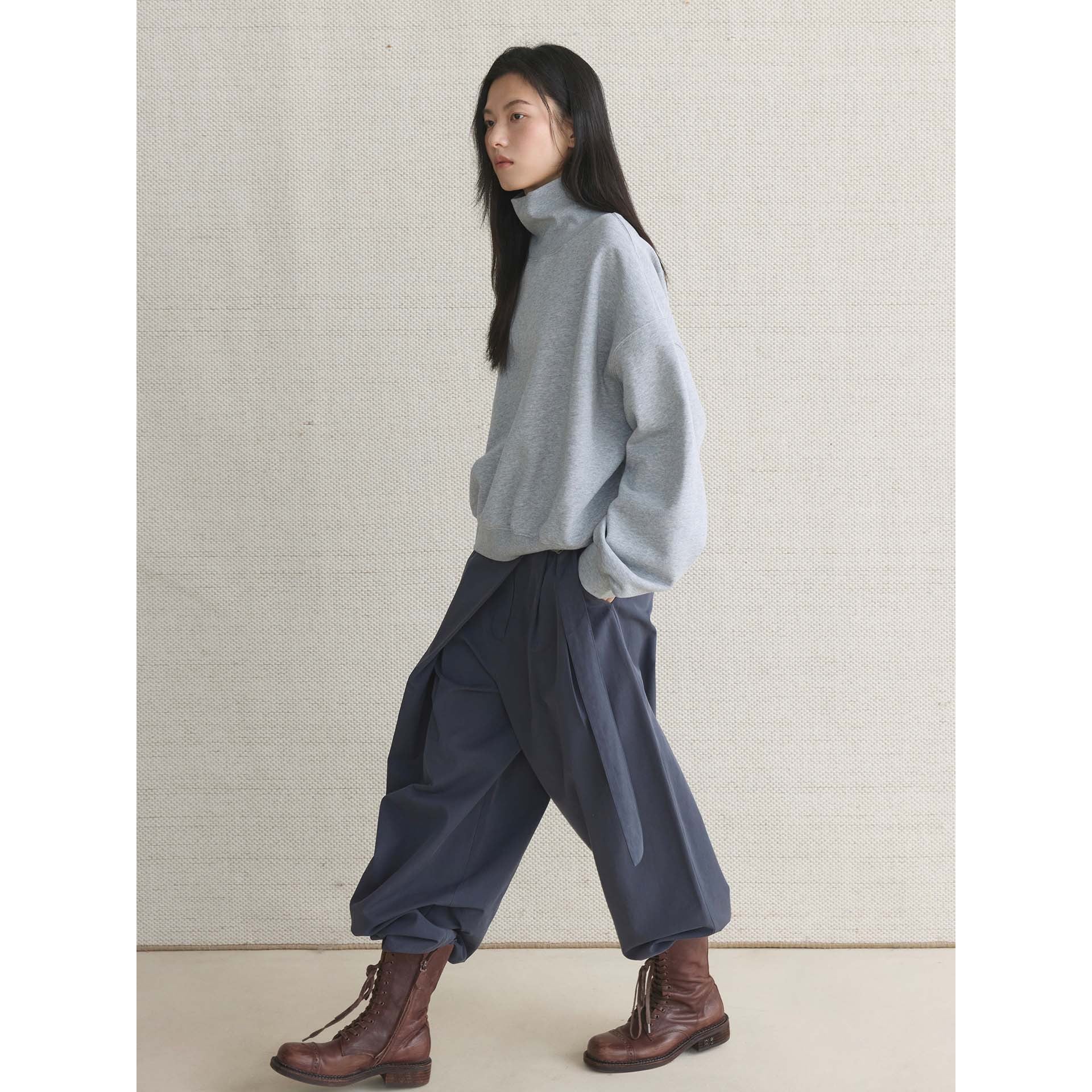 Women's Boxy Roll Neck Sweatshirt with Extended Collar and Dropped Shoulder Chichicherry