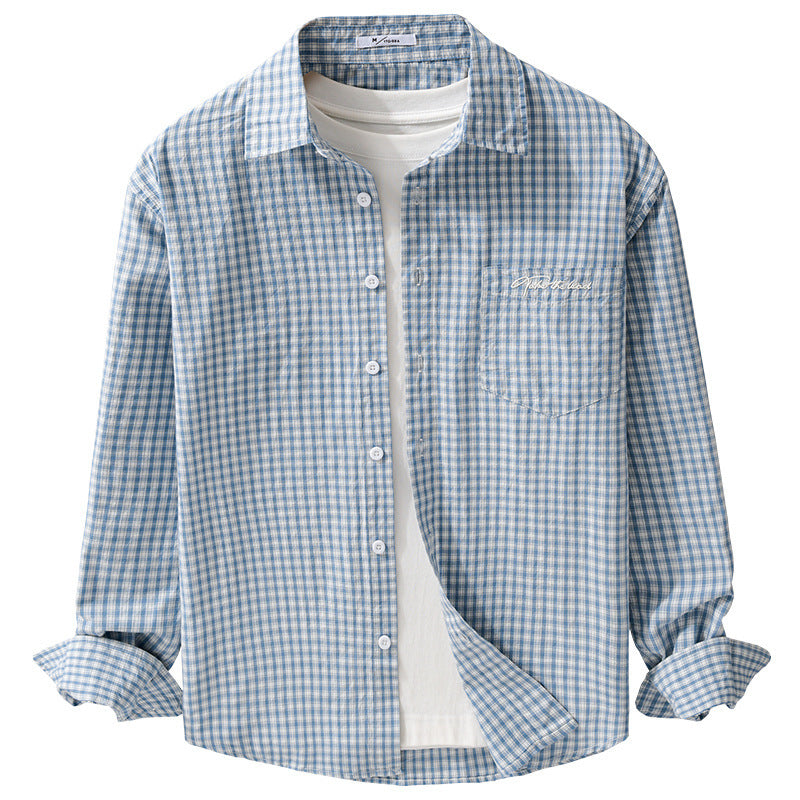 Men's overshirt shirt in fine Vichy check made of soft cotton twill with applied breast pocket Chichicherry
