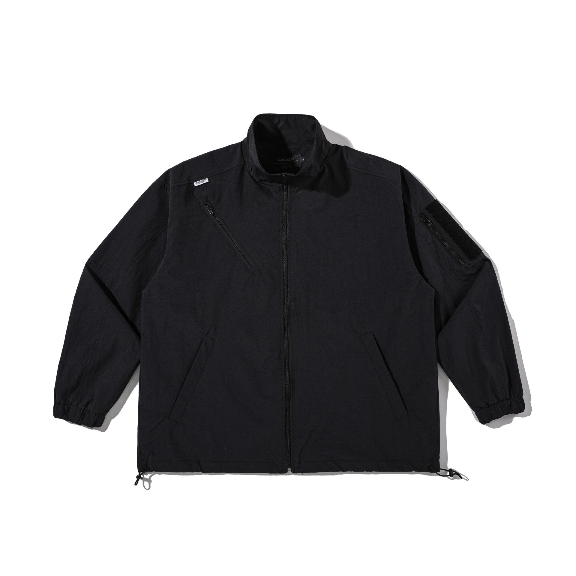 Unisex Lightweight Technical Wind Parka with Drawstring, Zipper Pockets and Sleeve Utility Pocket Chichicherry