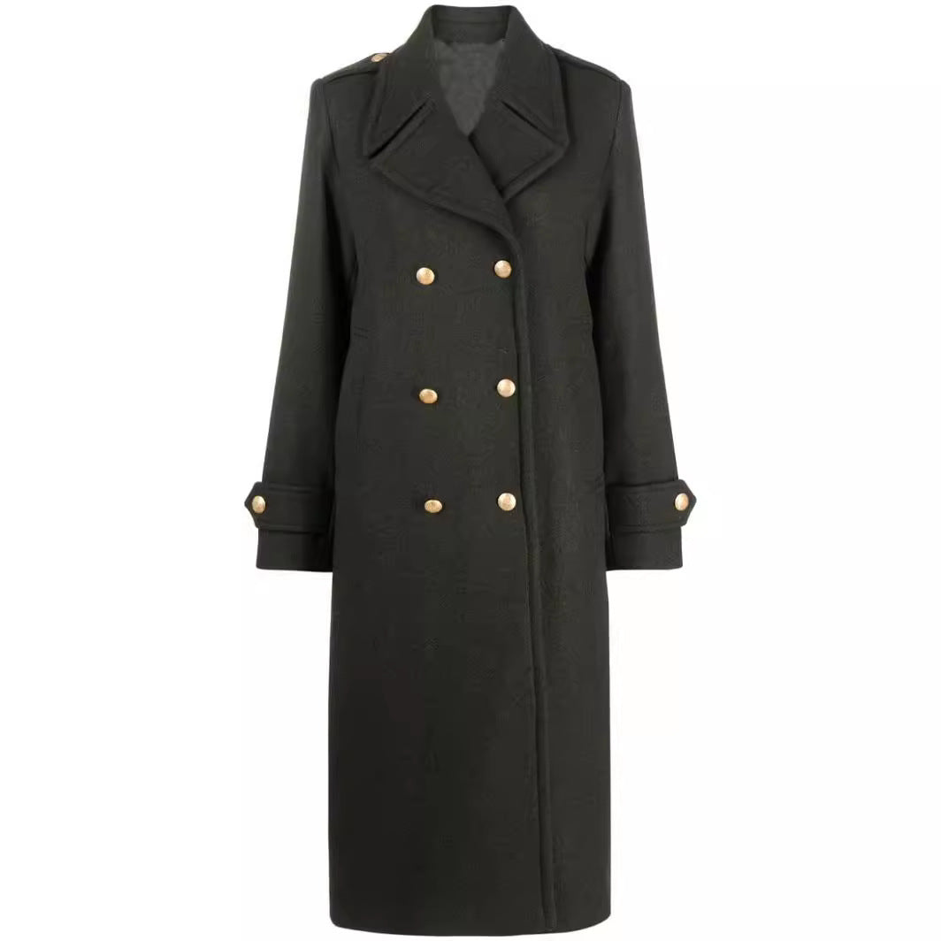 Women's Double-breasted Oversized Wool Blend Coat with Distinctive Lapels and Adjustable Cuffs Chichicherry
