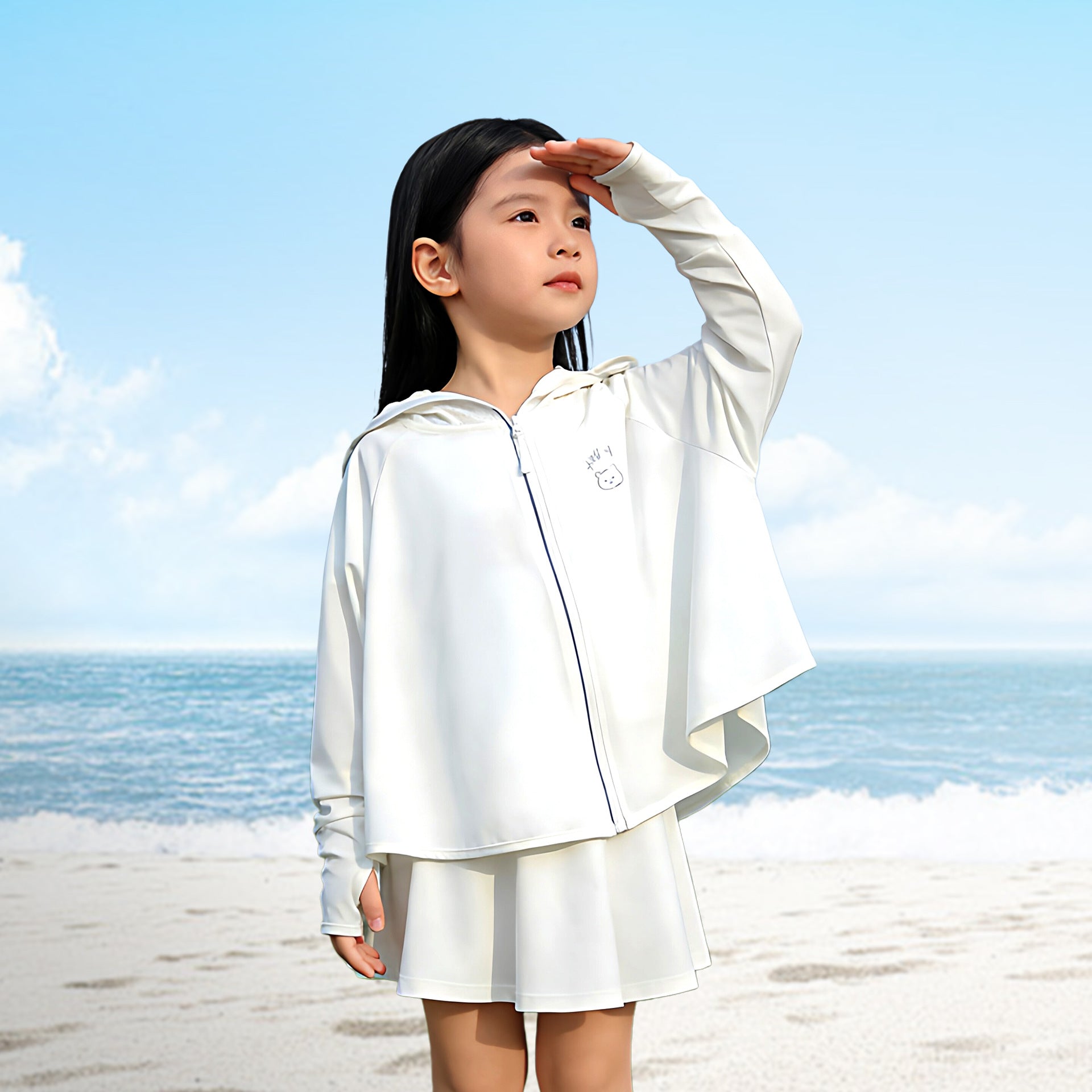Women's nan children's UV protection sun jacket with hood and integrated face cover Chichicherry