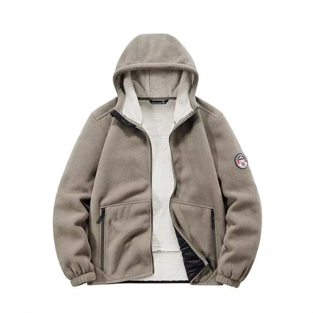Men's Insulated Fleece Hoodie Jacket with Sherpa Lining and Two-Way Zipper Chichicherry