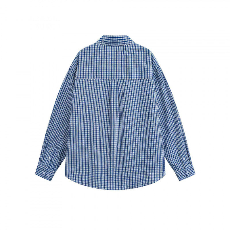 Unisex Oversize Check Shirt with Shirt Collar, Breast Pocket and Rounded Hem Chichicherry