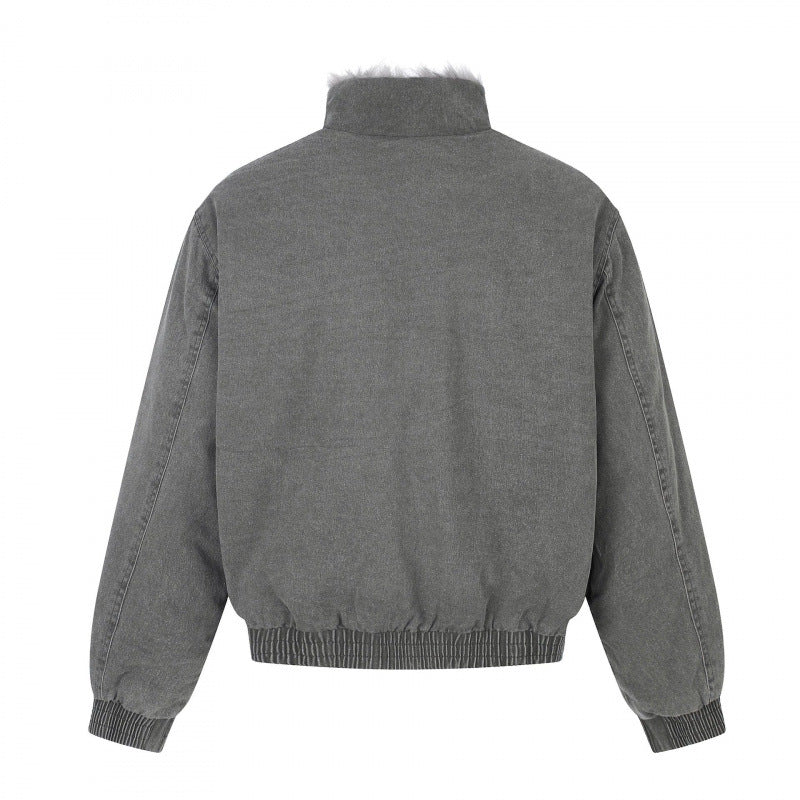 Men's short cut blouson jacket with faux fur lining, stand-up collar and elastic hem Chichicherry