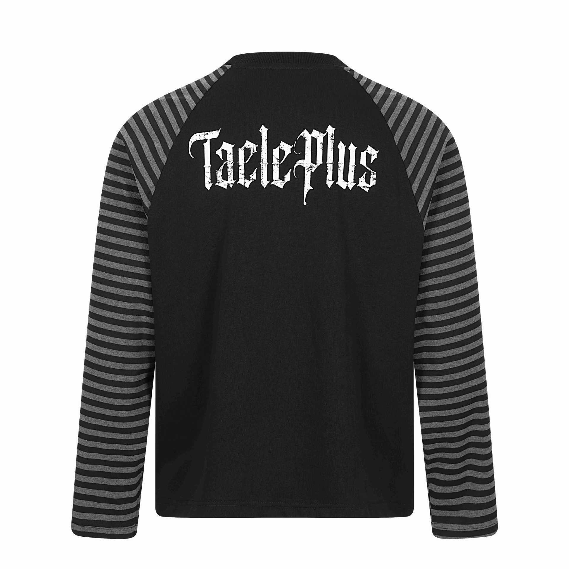 Unisex long sleeve shirt in raglan style with gothic print and striped sleeves Chichicherry
