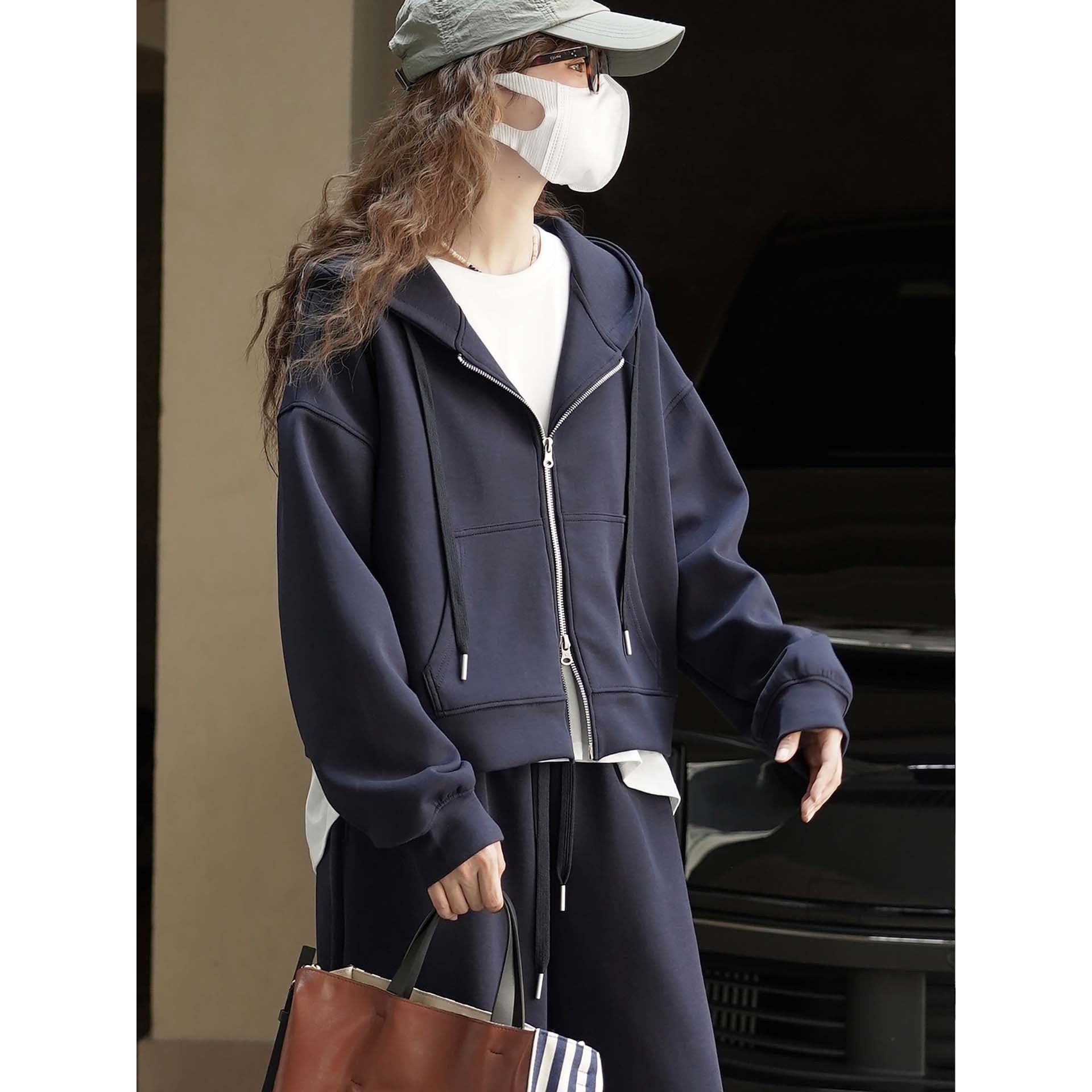 Women's Short Cut Boxy Hooded Sweat Jacket with Two-Way Zip Chichicherry