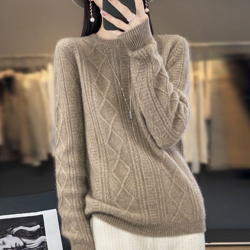 Ladies cable knit fine knit sweater with lace panels and soft mohair finish Chichicherry